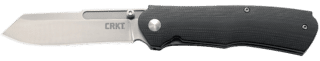 CRKT Radic folding plain sheepsfoot knife with bead blasted blade and black G10 handle.